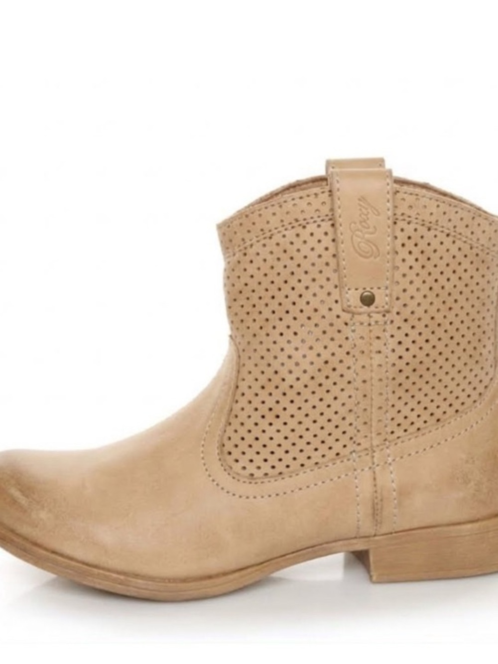 Roxy Perforated Tan Leather Ankle Bootie